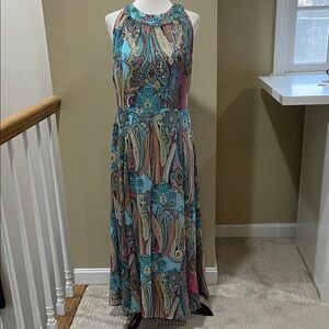 Tommy Hilfiger Pastel Paisley Sleeveless Halter Maxi Dress Size 12 EUC